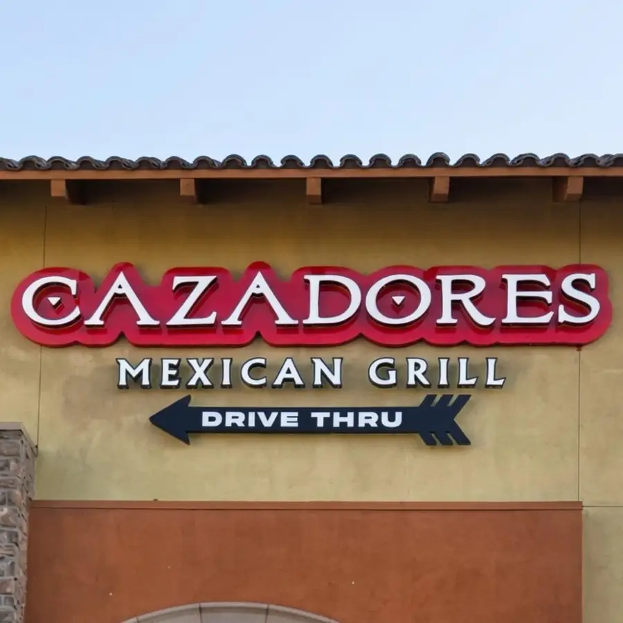 Cazadores Mexican Grill channel letters and drive thru arrow in daylight