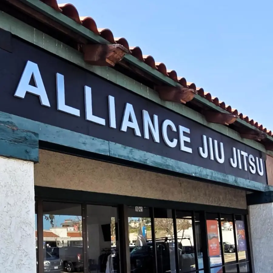 Alliance Jiu Jitsu dimensional letters on a storefront fascia