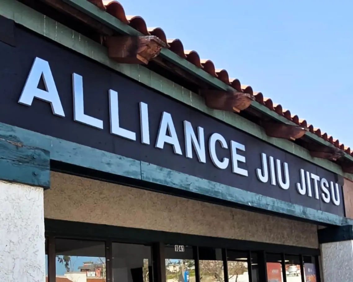 Alliance Jiu Jitsu dimensional letters on a storefront fascia